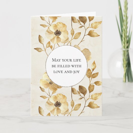 Carte Cream Gold Floral Love & Joy Mariage (Devant)