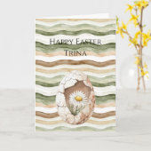 Carte Cream Green Brown White Daisy Flower Easter Egg (Fleur jaune)