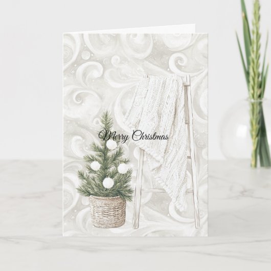 Carte Cream Swirls Christmas Tree Ladder with Blanket (Devant)
