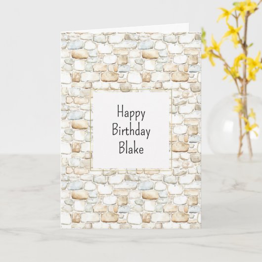 Carte Cream White Grey Faux Stones Birthday (Fleur jaune)