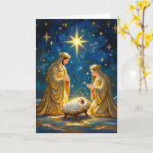 Carte Crèche dorée de la Nativité (Fleur jaune)