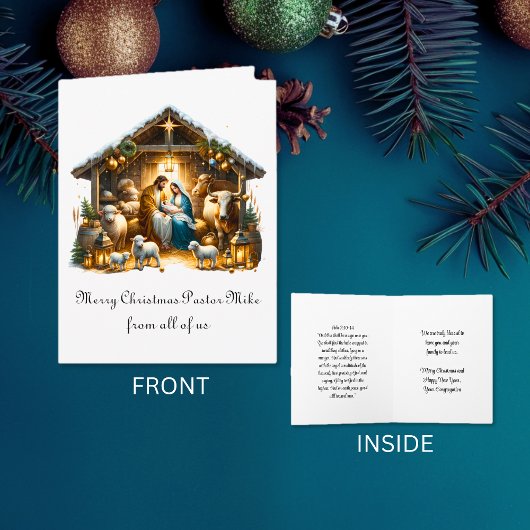 Carte Crèche traditionnelle au pasteur de la part de la