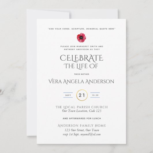 Carte Créer l'Invitation funéraire commémoratif de la vi (Devant)