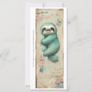 Carte Créez votre propre marque-page sloth sarcelle doux