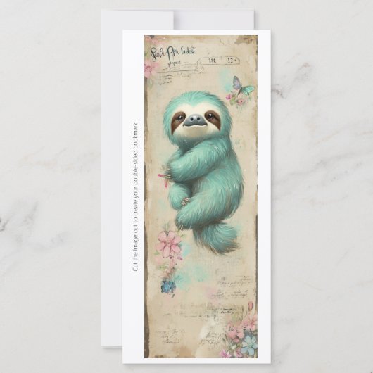 Carte Créez votre propre marque-page sloth sarcelle doux (Devant)