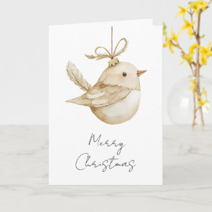 Carte Crème Beige Oiseau Noël