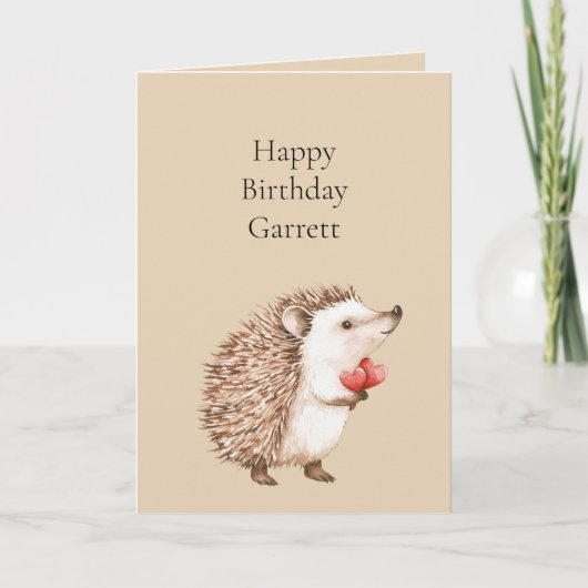 Carte Crème Coeurs rouges Hérisson Anniversaire (Devant)