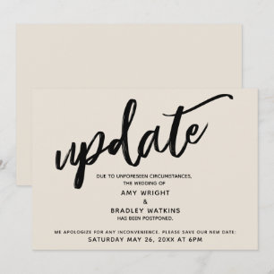Carte crème de mise à jour de mariage reporté écri