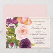 Carte Crème florale rose pourpre 100e anniversaire (Devant / Derrière)