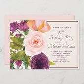 Carte Crème florale rose pourpre 75e anniversaire (Devant / Derrière)
