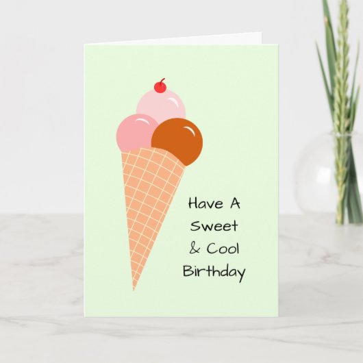 Carte Crème glacée Scoops Cone Cherry Sweet été Annivers (Devant)