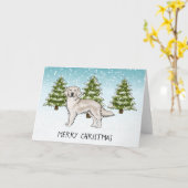 Carte Crème Golden Retriever Bleu hiver Joyeux Noël (Fleur jaune)
