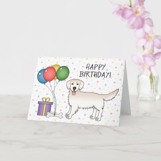 Carte Crème Golden Retriever Dessin Chien joyeux anniver (Orchidée)