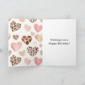 Carte Crème Rose Fard Léopard Coeurs Anniversaire (Intérieur)