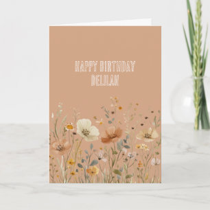 Carte Crème Rustique Bohème Floral Anniversaire