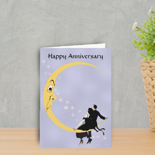 Carte Crescent Moon Face Stars Couple Anniversaire
