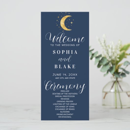 Carte Crescent Moon Starry Night Marine Wedding Programm (Debout devant)