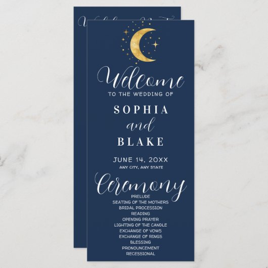 Carte Crescent Moon Starry Night Marine Wedding Programm (Devant / Derrière)