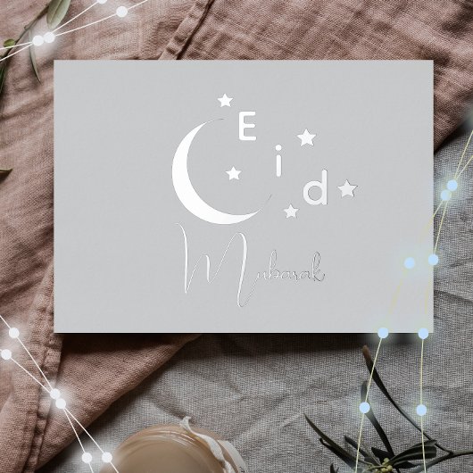 Carte Crescent Silver Foil Eid Moubarak