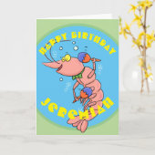 Carte Crevette rose heureuse mignonne de bande dessinée (Fleur jaune)