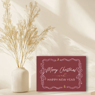 Carte Crimson : Bow & Trees Doodles Holiday Fold Card