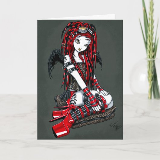 Carte "Crimson" Red Tattoo Cyber Goth Angel (Devant)