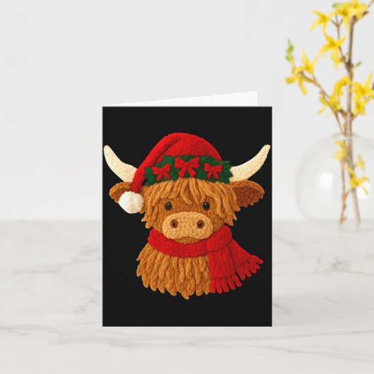 Carte Crochet Highland Cow Christmas Winter Girly Kids T (Fleur jaune)