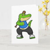 Carte Crocodile au baseball avec une batte de baseball (Fleur jaune)
