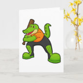 Carte Crocodile au cricket avec batte de cricket (Fleur jaune)