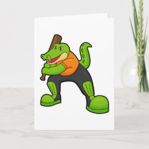 Carte Crocodile au cricket avec chauve-souris de cricket