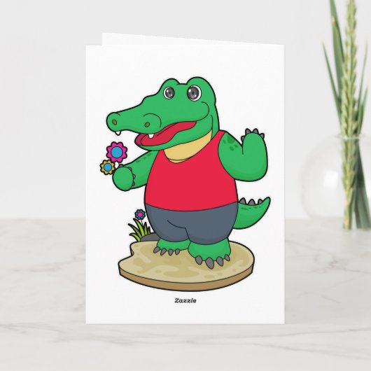 Carte Crocodile avec des fleurs (Dos)