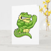 Carte Crocodile culturiste avec de gros muscles (Fleur jaune)