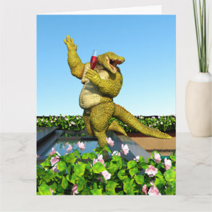 Carte Crocodile drôle Champagne Fête Piscine Art