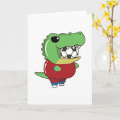 Carte Crocodile en joueur de football avec ballon de foo (Fleur jaune)