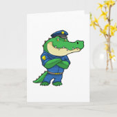 Carte Crocodile en policier avec uniforme de police (Fleur jaune)
