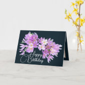 Carte Crocus rose/violet Gris Arrière-plan Joyeux Annive (Fleur jaune)