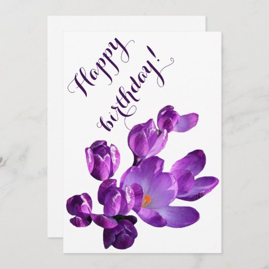 Carte crocus violet d'anniversaire mignonne (Devant / Derrière)
