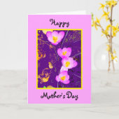 Carte Crocus violets Bordure rose Fête des Mères (Fleur jaune)