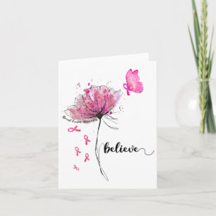 Carte Croire le papillon des fleurs rose Ribbon cancer d
