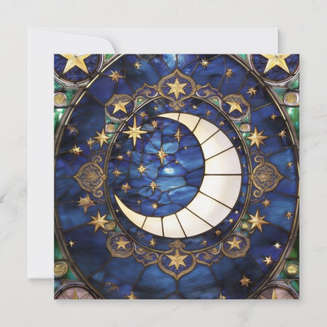 Carte Croissant Céleste Vitrail Orné Lune (Devant)