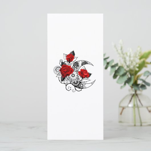 Carte Croissant mécanique avec roses rouges (Debout devant)