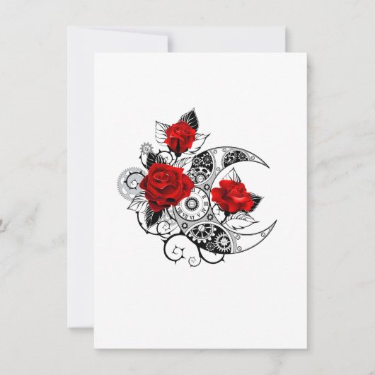 Carte Croissant mécanique avec roses rouges (Devant)