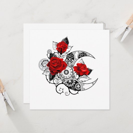 Carte Croissant mécanique avec roses rouges (Devant/Arrière en situation)