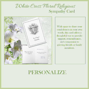 Carte Croix Blanche Fleurie Sympathie Religieuse