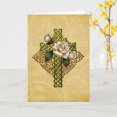 Carte Croix celtique et roses (Fleur jaune)