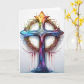 Carte Croix chrétienne colorée sur la couronne d'épines (Fleur jaune)