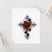 Carte Croix d'argent avec une rose rouge (Devant/Arrière en situation)
