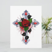 Carte Croix d'argent avec une rose rouge (Debout devant)