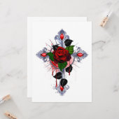 Carte Croix d'argent avec une rose rouge (Devant/Arrière en situation)
