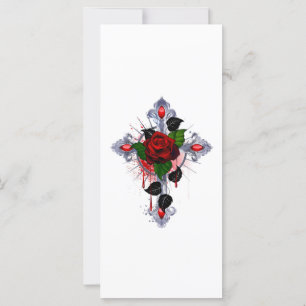 Carte Croix d'argent avec une rose rouge